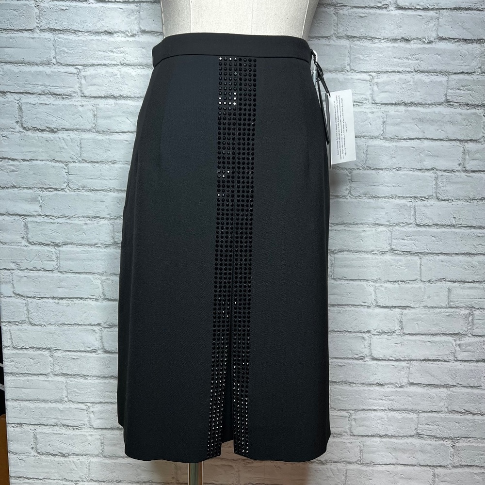 NWT Akris Punto Black A-Line Skirt with Black Embellishments, Size 4
